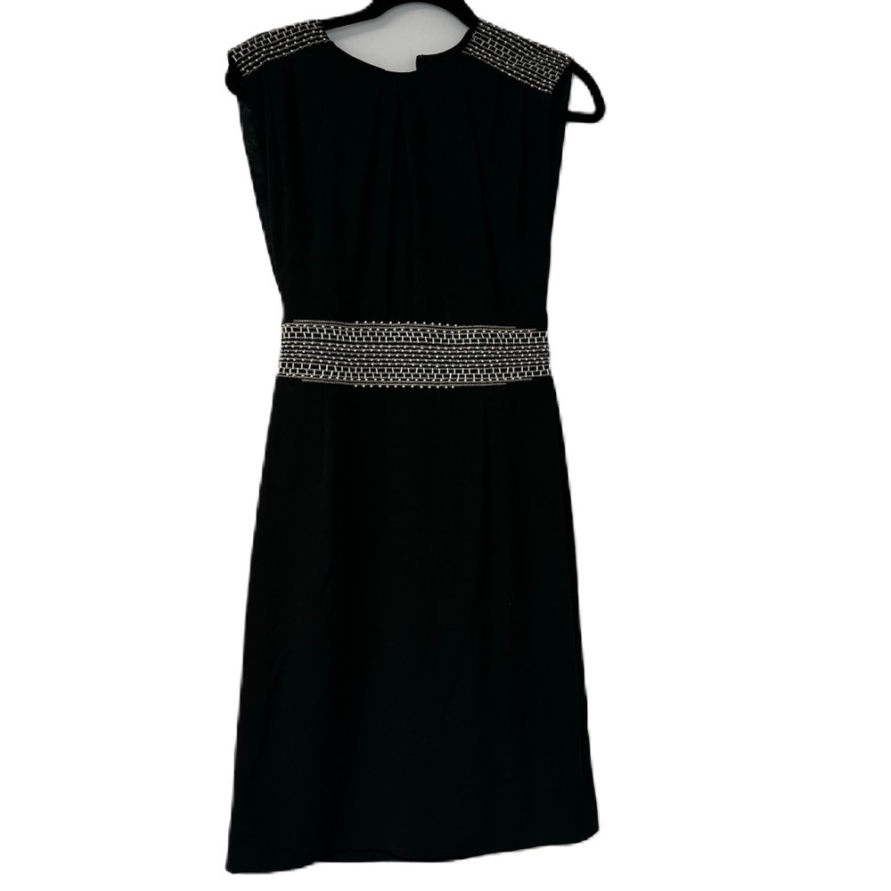 Tahari Woman's sz 2 black bead trim jumper dress LBD fancy holiday party midi